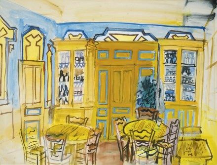 "Café Scene ", watercolor and gouache on paper by French artist painter Raoul Dufy (~1934), on the blog of Éric Bourdon. In 1926, while watching a little girl running on the dock of Honfleur, Raoul Dufy realized that the mind recorded color faster than the outline. He will then dissociate the colors and the drawing. Henri Matisse Dance, Maurice De Vlaminck, Raoul Dufy, Fauvism, Print Inspiration, Cubism, Henri Matisse, French Artists, Interior Art