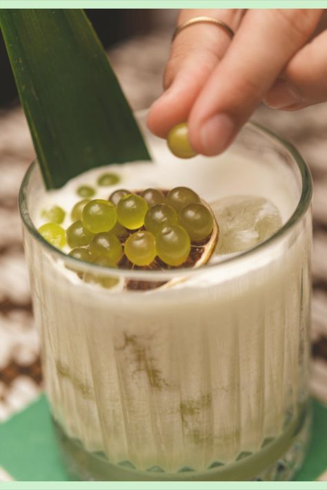 Bandoeng'22 pandan liqueur cocktail with boba Boba Cocktail, Liqueur, Jade, Quick Saves