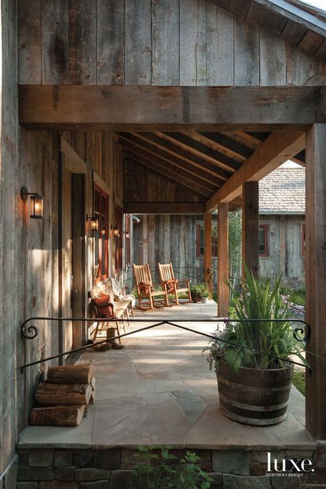 Rough Hewn Wood, French Oak Flooring, Ranch Exterior, Flagstone Flooring, Luxe Interiors, An Architect, Interiors Design, Rustic Barn, Ranch House