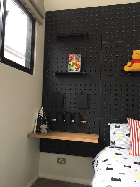 Black Peg Board Wall, Peg Board Bedroom, Pegboard Headboard, Black Pegboard, Peg Board Walls, Headboard Decor, Pipe Dream, Room Remodel, Room Remodeling