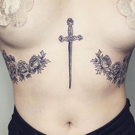 Underbreast Tattoo, Sarah Louise, Forearm Tattoo Women, Dagger Tattoo, Lace Tattoo, Stomach Tattoos, Sternum Tattoo, Cool Small Tattoos, Rib Tattoo