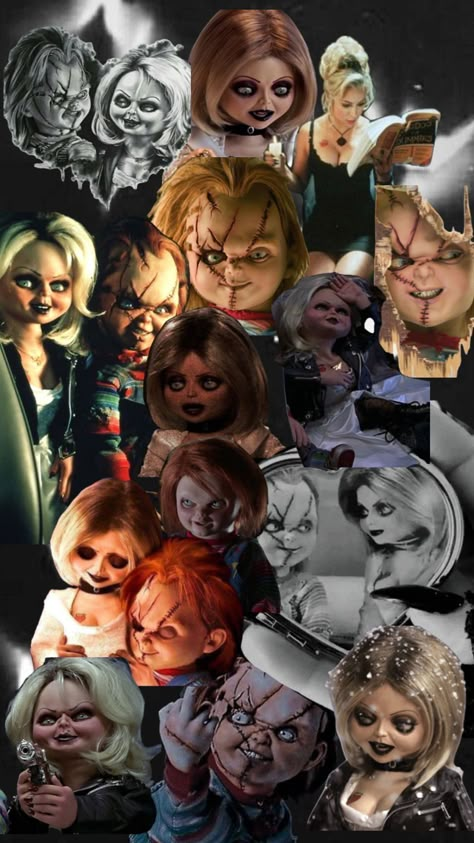 Chucky X Tiffany, Chucky And His Bride, Tiffany Bride Of Chucky, Chucky Movies, Chucky Horror Movie, Good Guy Doll, Horror Movie Tattoos, Childs Play Chucky, Walpaper Hello Kitty