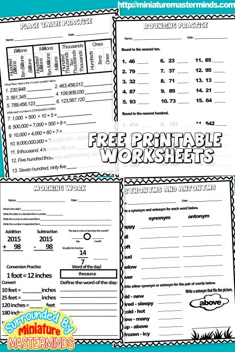 Free Printable Morning Workshhet For 9/8/2015 4th and 5th Grade Synonym and antonym practice worksheet Round Math Worksheet Place Value Math Worksheet Synonym And Antonym, Homeschool Worksheets Free, Math Worksheets For Kids, 5th Grade Worksheets, Ela Worksheets, Free Printable Math Worksheets, 4th Grade Math Worksheets, The Legend Of Sleepy Hollow, Math Sheets