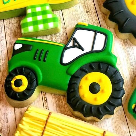 Decorated Tractor Cookies, Tractor Cookies 2nd Birthday, Tractor Cookies Royal Icing, Farm Royal Icing Cookies, Tractor Cookies Decorated, Tractor Sugar Cookies, 4h Cookies, Tractor Cookies, Truck Cookies