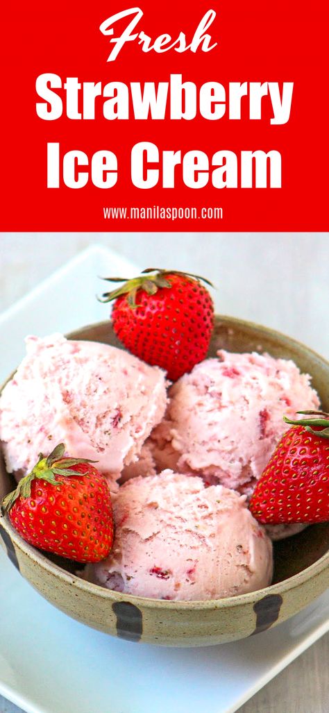 Fresh Strawberry Ice Cream, Strawberry Bubblegum, Strawberry Cheesecake Ice Cream, Homemade Strawberry Ice Cream, Ice Cream Recipes Machine, Strawberry Ice Cream Recipe, Ice Cream Maker Recipes, Cheesecake Ice Cream, Roasted Strawberries