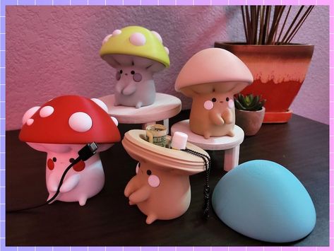 Cute Mushroom Cable Holder Container 3D Printed - Etsy Mushroom Apartment Decor, Things To Make Out Of Clay Useful, 3d Printed Mushroom, Fun 3d Prints, 3d Printing Ideas Cute, 3d Print Decor, Ceramics Projects Ideas, Mushroom Office, 3d Printer Projects Ideas