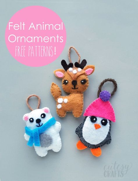 Diy Felt Animals Patterns Free, Felt Free Pattern, Felt Deer Pattern, Felt Animal Ornaments, Fun Christmas Ornaments, Animal Christmas Ornaments, Felt Deer, Diy Felt Animals, Felting Crafts