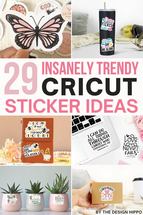 Are you looking for ideas to make Cricut stickers? Here's a list of 29 insanely trendy Cricut sticker ideas that you'll absolutely love. #cricutstickers #cricutstickersideas #cricutstickerideas Cricut Sticker Ideas Vinyl, Stickers Use Ideas, Cricut Joy Sticker Ideas, Sticker Ideas To Sell, Water Bottle Stickers Ideas Cricut, Stickers Ideas Where To Put, Diy Sticker Designs, Cute Cricut Sticker Ideas, Cricket Crafts To Sell