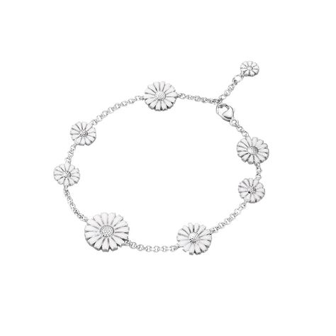 Georg Jensen Daisy Sterling Silver White Enamel Bracelet Layered Silver Bracelets, Georg Jensen Jewelry, Infinity Rings, Queen Margrethe Ii, Daisy Bracelet, Cluster Bracelets, White Daisies, Bracelet Online, Enamel Bracelet