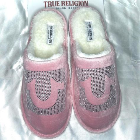 *NEW* True Religion Pink Bling Velour... - Depop Coquette 2000s, White Slippers, Pink Bling, Fits Women, 1990's Fashion, Silver Rhinestone, Pink Outfit, Bling Jewelry, Pink Ribbon