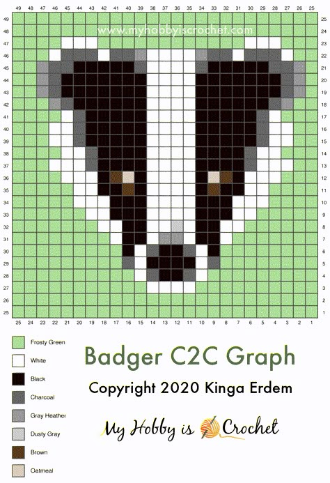 Badger C2C Graph Badger Cross Stitch Pattern, Badger Knitting Pattern, Badger Cross Stitch, Skunk Cross Stitch, Badger Pixel Art, Knitted Badger, Crochet Badger, Animal Pixel Art, Badger Pattern