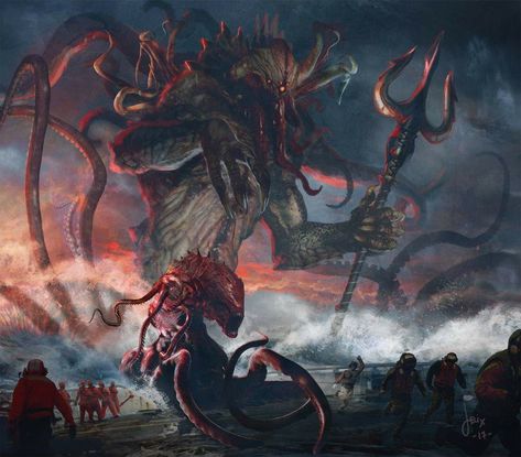 Kraken Concept Art, Deep Sea Monsters, Monsters Mythology, Kraken Art, Cthulhu Art, Creature Fantasy, Lovecraftian Horror, H P Lovecraft, Dnd Monsters