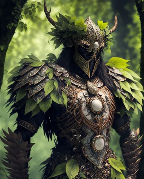 Wood Armor Fantasy Art, Nature Paladin, Druid Armor, Forest Knight, Forest Warrior, Forest King, Armour Fantasy, Fantasy Armour, Medieval Artwork