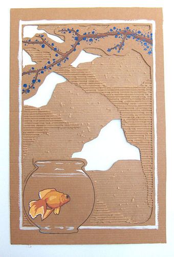 Cardboard Relief, High School Art Lessons, Goldfish Bowl, Art Carton, Cardboard Painting, Cardboard Sculpture, Cardboard Art, High School Art, School Art Projects