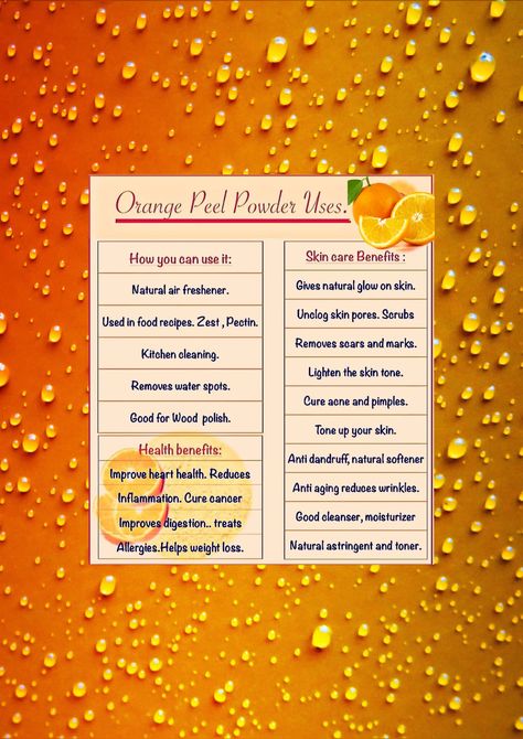 Orange peel has been used in various forms for skin care for centuries. Here are some benefits of using orange peel for skin Benefits Of Orange Peel, Orange Peel Benefits, Boil Orange Peels, Remove Water Spots, Orange Peels, Natural Air Freshener, Skin Care Benefits, Improve Heart Health, Simple Health