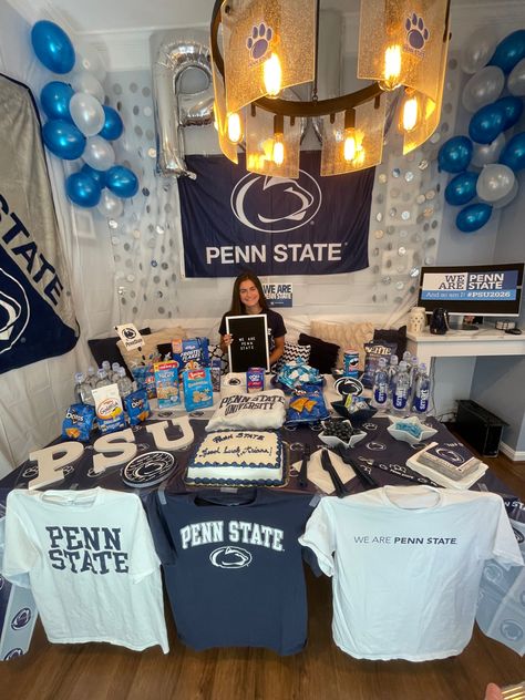 Penn State Acceptance, College Acceptance Party, College Bound Party Ideas, Penn State Bed Party, College Reveal Ideas, Penn State Graduation Party, College Acceptance Room Decorating, College Reveal Party, Bed Party College