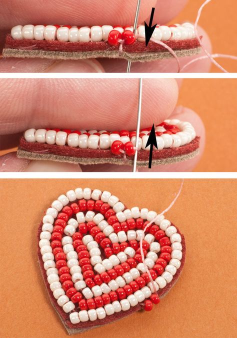 Herringbone Beading, Edging Embroidery, Embroidery Heart Pattern, Bead Edging, Beaded Hearts, Clutch Tutorial, Embroidery Heart, Beadwork Tutorial, Crewel Embroidery Kits