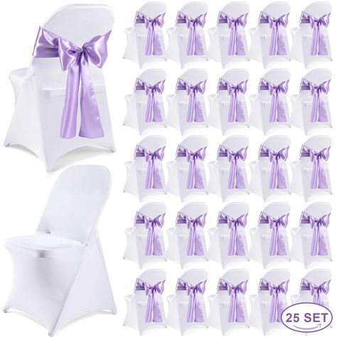 PRICES MAY VARY. What You Get: you will get 25 pieces of satin chair bow sashes and 25 pieces of stretch chair covers, sufficient quantity can meet your wedding decoration and replacement needs; The romantic purple chair sash matches with elegant white chair covers, and they will make your simple chairs more elegant, bringing you nice visual effect Quality Material: these covers for chair are made of 90% polyester and 10% spandex, strong and reliable, not easy to scratch or tear; The party chair Purple Theme Wedding Decorations, Purple Sweet 16 Decorations Centerpieces, Purple And Grey Wedding Decorations, Shades Of Purple Wedding Decorations, Purple And Pink Wedding Decorations, Purple And Gold Quince, Sweet 16 Purple, Purple Silver White Wedding Decor, Quince Decorations Purple