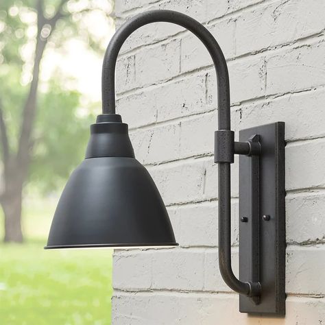 Gooseneck Lighting Outdoor, Exterior Barn Lights, Exterior Wall Light Fixtures, Outdoor Garage Lights, Gooseneck Lighting, Industrial Exterior, Cottage Outdoor, Colonial House Exteriors, Front Porch Lighting