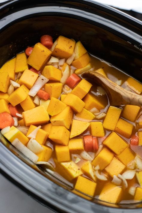 Autumn Squash Soup Recipe, Autumn Squash Soup, Panera Autumn Squash Soup, Vegan Comfort Food Recipes, Autumn Squash, Crock Pot Vegetables, Copycat Panera, Homemade Soups, Fall Produce