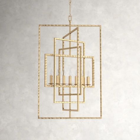 Birch Lane™ Lottie 7 - Light Dimmable Lantern Square / Rectangle Chandelier | Wayfair Antique Gold Chandelier, Geometric Rings, Outdoor Chandelier, Transitional Contemporary, Chandelier Metal, Gold Fixtures, Rectangle Chandelier, Geometric Chandelier, Curtain Hardware