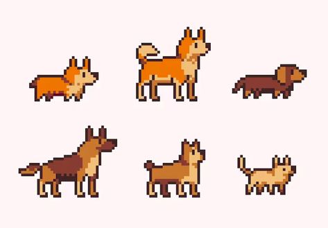 Pixel Dog, How To Pixel Art, Pure Breed Dogs, 8 Bit Art, Dog Aesthetic, Pixel Characters, Pixel Art Tutorial, Pixel Animation, Easy Pixel Art