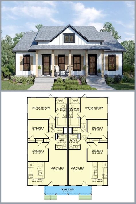 (2) Facebook Modern Farmhouse Living, Open Concept Layout, Duplex House Plans, Duplex House, Contemporary Farmhouse, Modern Farmhouse Plans, Farmhouse Charm, Bedroom House Plans, Rustic Living