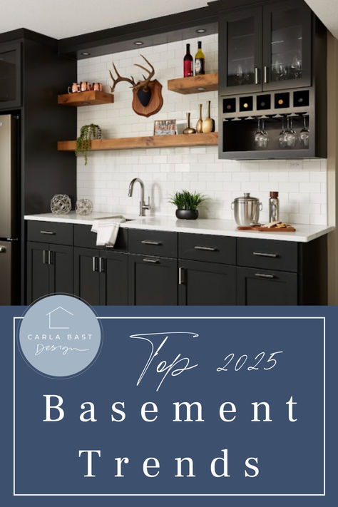 The Best Basement Design Ideas and Trends for 2025 Basement With Wet Bar Ideas, Basement Bar Movie Room, Family Room Design With Bar, Basement Bar Entertainment Area, Basement Remodel Floor Plans, Basement Bar Colors, Basement Cabinet Colors, Rustic Basement Kitchenette, Finished Basement Colors