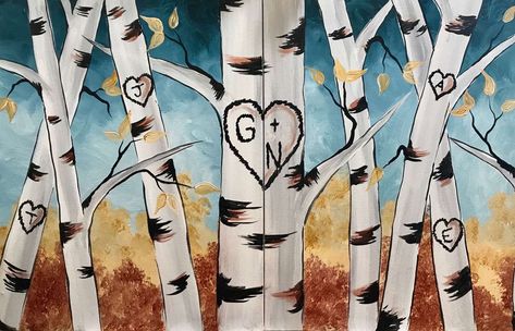 Couples Painting, Painting Love Couple, Couples Canvas Painting, Initial Canvas, Pinots Palette, Painting Parties, Birch Tree Painting, Couples Canvas, Best Paint