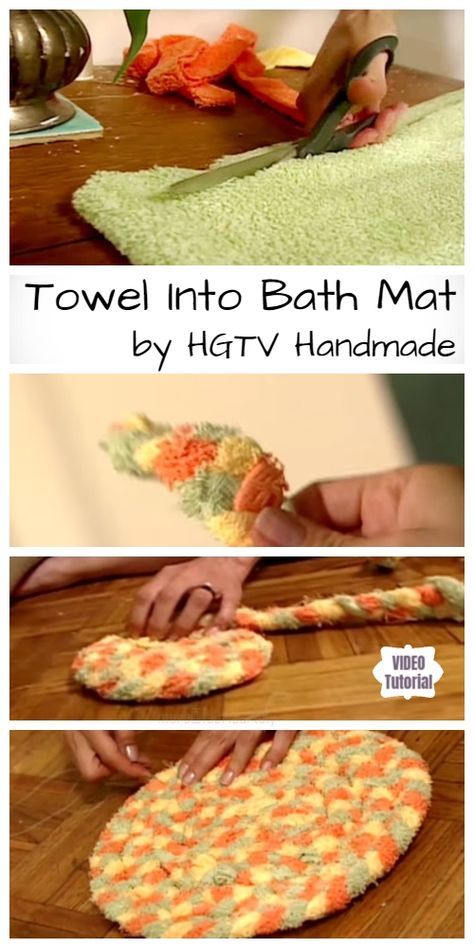 Towel Rug Bath Mats, Towel Rug Diy, Diy Bathroom Rug, Diy Bath Mats, Recycled Towels, Rag Rug Diy, Homemade Rugs, Handmade Rag Rug, Rag Rug Tutorial