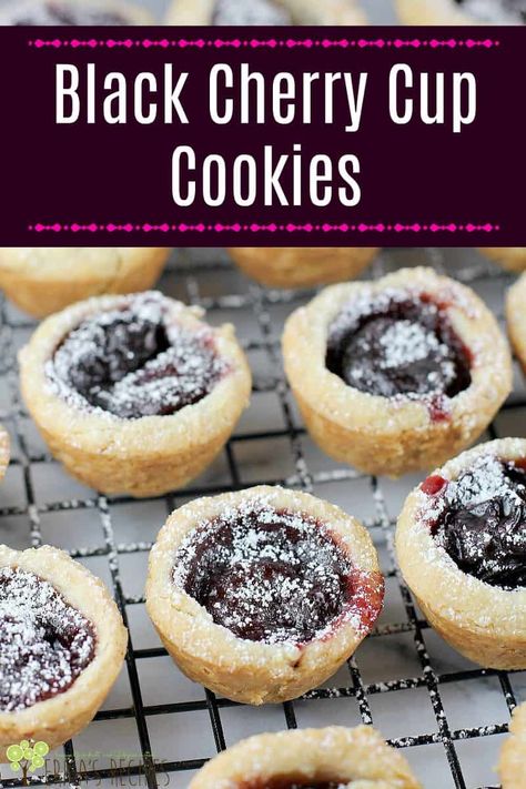 Black Cherry Cup Cookies are an update on the traditional cherry pie cookie using a homemade filling and a touch of cinnamon and brandy. Add these gourmet cookies to your Christmas cookie tradition. Black Cherry Recipes, Cherry Filling Recipes, Cherry Pie Cookies, Cookie Cups Recipe, Cup Cookies, Cherry Cookies, Pie Cookies, Cherry Filling, Dessert Bites