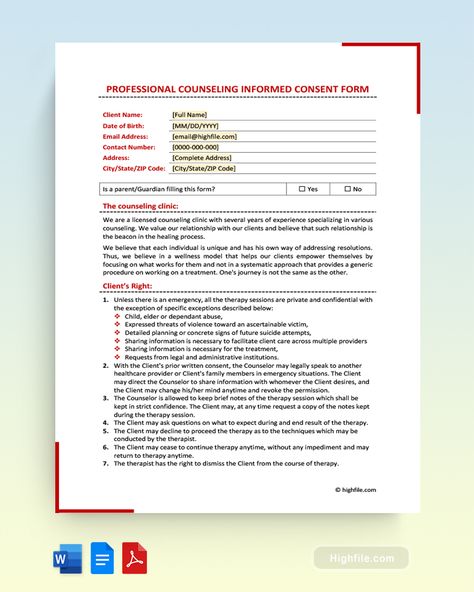 Professional Counseling Informed Consent Form Informed Consent, Consent Forms, Therapy Worksheets, Tracing Letters, Message Of Hope, Affirmation Cards, Template Ideas, Healing Process, Uplifting Quotes