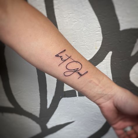 But God Tattoo Words, God’s Favorite Tattoo, God Is In This Story Tattoo, But God Tattoo With Cross, Unique Scripture Tattoos, Small Godly Tattoos For Women, God Loves You Tattoo, But God Tattoos For Women, Christian Knee Tattoo