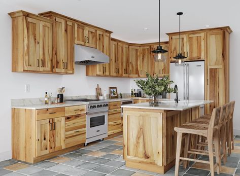 Knotty Hickory Shaker Kitchen Cabinets Knotty Hickory Kitchen Cabinets, Hickory Cabinets Kitchen, Rustic Hickory Kitchen Cabinets, Rustic Hickory Kitchen, Rustic Hickory Cabinets, Renovating House, Alder Kitchen Cabinets, Pine Kitchen Cabinets, Kitchen Cabinet Style