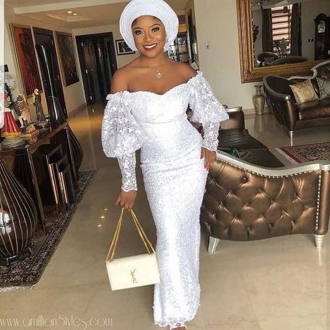 30 Latest Lace Style Designs For 2020 (Updated) | ThriveNaija Material Styles For Ladies, Material Styles, Lace Asoebi Styles, Latest Lace Styles, Aso Ebi Dresses, Aso Ebi Lace, Aso Ebi Lace Styles, Latest Aso Ebi Styles, Lace Gown Styles