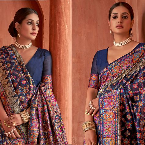 Kashmiri Embroidery Saree, Kashmiri Silk Saree, Kashmiri Saree, Saree Styling, Blouses Designs, South Silk Sarees, 2025 Wedding, Latest Indian Saree, Indian Designer Sarees