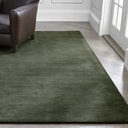 Baxter Bronze Green Wool Rug 8'x10' + Reviews | Crate and Barrel Dinning Room Luxury, Baxter Rug, Green Wool Rug, Bronze Green, Wood Stairs, Bedroom Area Rug, Green Carpet, Diy Carpet, Grey Carpet