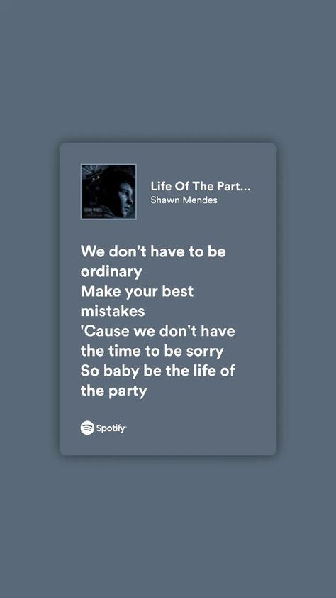 Life Of The Party Shawn Mendes, Shawn Mendes Song Lyrics, Shawn Mendes Songs, Shawn Mendes Lyrics, Shawn Mendes Funny, Song Lyric Quotes, Spotify Lyrics, Life Of The Party, Song Lyrics Wallpaper