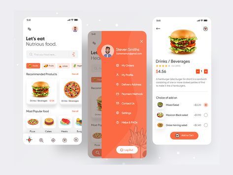 Hello Here is the Food Recipe App Concept Show your Love and stay with us #userinterface #food #restaurant #uidesign #website #web #webdesign #food #appdesign #foodapp #restaurantapp #uxdesign #uiux Mobile Nav Menu Design, Menu Screen Design, Menu App Design, Mobile Menu Design, Restaurant App, Website Menu, Recipe App, App Design Layout, Ux App Design