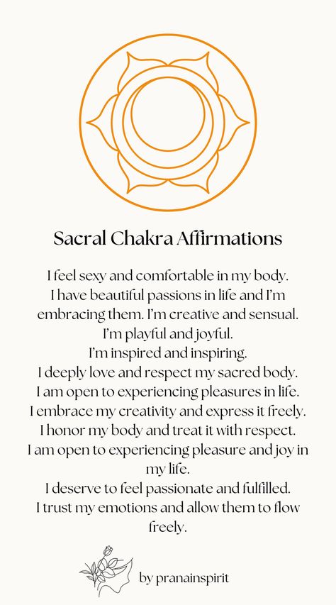 Use these affirmations to heal your sacral chakra  #chakras #chakrawork #spiritual #spirituality #manifesting #chakrahealing #journaling #balancedchakras #creativity #sacralchakra Sacral Chakra Opening, Orange Chakra Healing, Sacral Chakra Quotes, How To Heal Sacral Chakra, Sacral Chakra Blockage, 12 Chakra System, Sacral Chakra Healing Affirmations, Sacral Chakra Aesthetic, Unblock Sacral Chakra