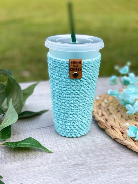 Free Crochet Pattern: Sunshine Iced Coffee Cup Cozy - Avery Lane Creations Crochet Tumbler Cozy Free Pattern, Crochet Iced Coffee Cozy Pattern Free, Crocheted Koozies, Crochet Iced Coffee Cozy Pattern, Crochet Starbucks Cup Cozy, Crochet Koozie Pattern Free, Crochet Iced Coffee Cozy, Coffee Cup Cozy Crochet Pattern Free, Crochet Coffee Cozy Free Pattern