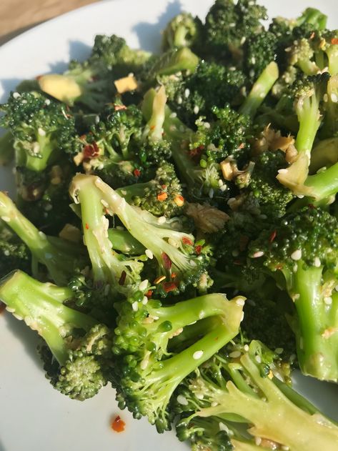 Sesame Ginger Marinated Broccoli — Audrey Akin Marinated Broccoli, Sesame Broccoli, Melissa Clark, Raw Broccoli, Sesame Ginger, Cooked Vegetables, Vegetable Side Dishes, I Know It, The New York Times