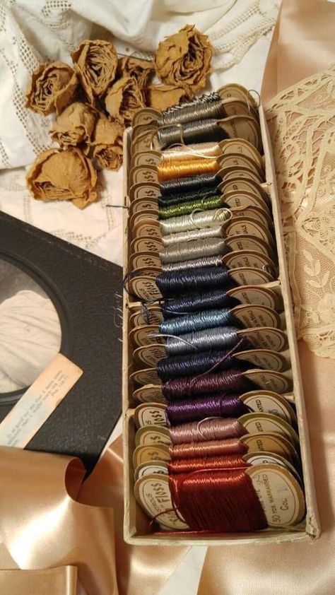 Embroidery Thread Aesthetic, Stitching Aesthetic, Sewing Room Storage, Vintage Sewing Notions, Thread & Yarn, Yarn Thread, Sewing Rooms, Silk Ribbon Embroidery, Slow Stitching