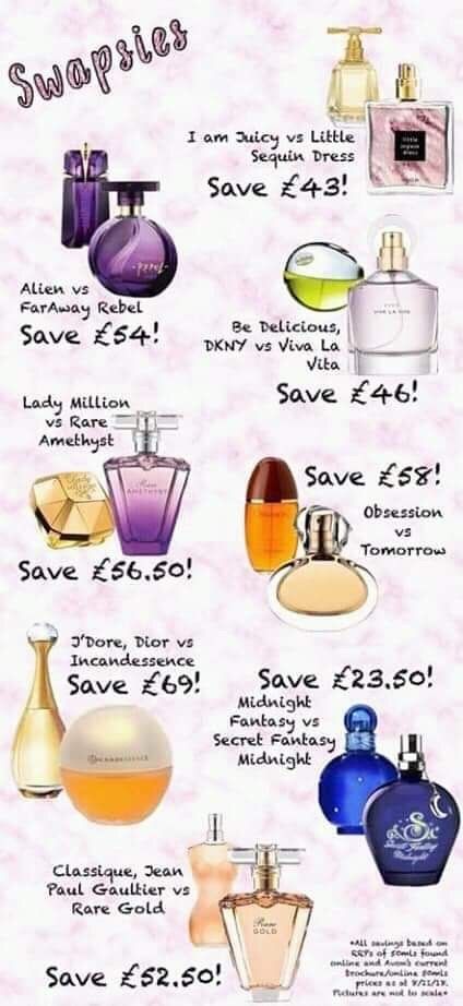 Avon swaps perfume, could save you ££££ Avon Perfume Comparison, Avon Perfume Bottles, Avon Fragrance, Perfume Storage, Perfume Art, Perfume Display, Avon Perfume, Perfume Organization, Fragrances Perfume Woman