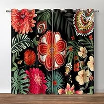 Boho Floral Decor, Curtains Bohemian, Decor Curtains, Peony Painting, Bohemian Pattern, Floral Curtains, Print Decor, Tropical Flower, Window Drapes