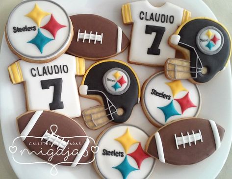 Steelers Party Decorations, Steelers Themed Birthday Party, Steelers Party Ideas, Football Themed Cookies, Steelers Birthday Party Ideas, Steelers Birthday Party, Steelers Cookies, Nfl Cookies, Steelers Birthday