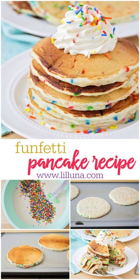 Kids Birthday Breakfast, Confetti Pancakes, Funfetti Pancakes, Birthday Pancakes, Savory Cakes, Lil Luna, Breakfast Goodies, Birthday Breakfast, Salty Cake