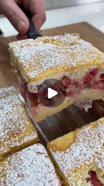 Triple Berry Cake Recipe, 3 Layer Magic Cake Recipe, Layered Berry Cake, Blackberry Layer Cake, Lemon Layer Cake With Fresh Berries, Tray Bake Recipes, Magic Cake, Brownie Cake, Cupcake Muffins