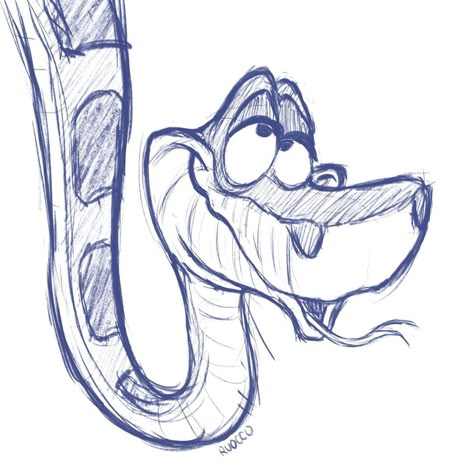 Simple Disney Character Drawings, Jungle Book Drawing, Movie Sketches Drawings, Kaa Snake, Disney Drawings Sketches Easy, Disney Animal Drawings, Jungle Book Drawing Sketches, Doodles Disney, The Jungle Book Tattoo