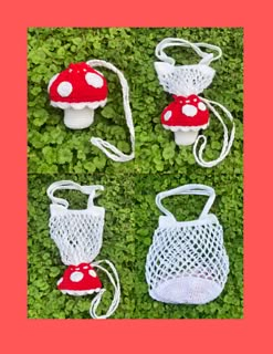 Crochet Fruit Holder Free Pattern, Mushroom Scarf Pattern, Free Fun Things To Crochet, Crochet Mushroom Ring Holder, Market Bag Pattern, Marcus Miller, Mochila Crochet, Crocheted Bags, Back Post Double Crochet